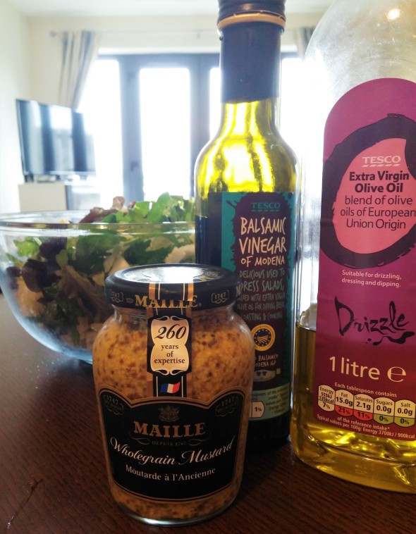Natter with Sawyer - Ingredients for an easy vinaigrette: wholegrain mustard, extra virgin olive oil and balsamic vinegar of Modena